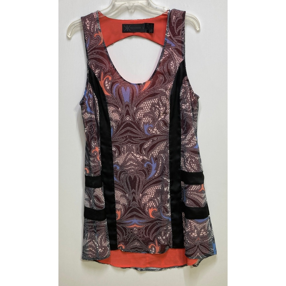 Kardashian Kollection Womens L Paisley Lace Print Sleeveless Top Cut Out Back - Picture 7 of 15